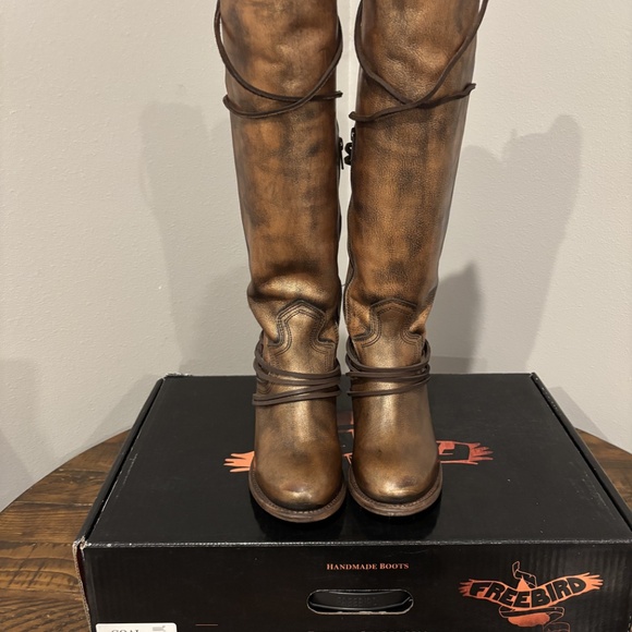 Freebird Coal Bronze Knee-High Lace-Up Leather Boots - Picture 5 of 8